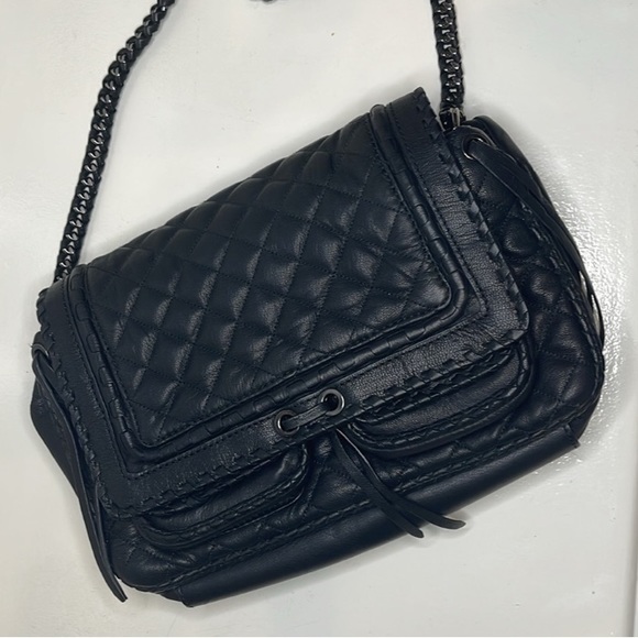 ZARA Quilted Leather W/Crossbody Chain Strap Black Chic City Bag RARE - Picture 2 of 16